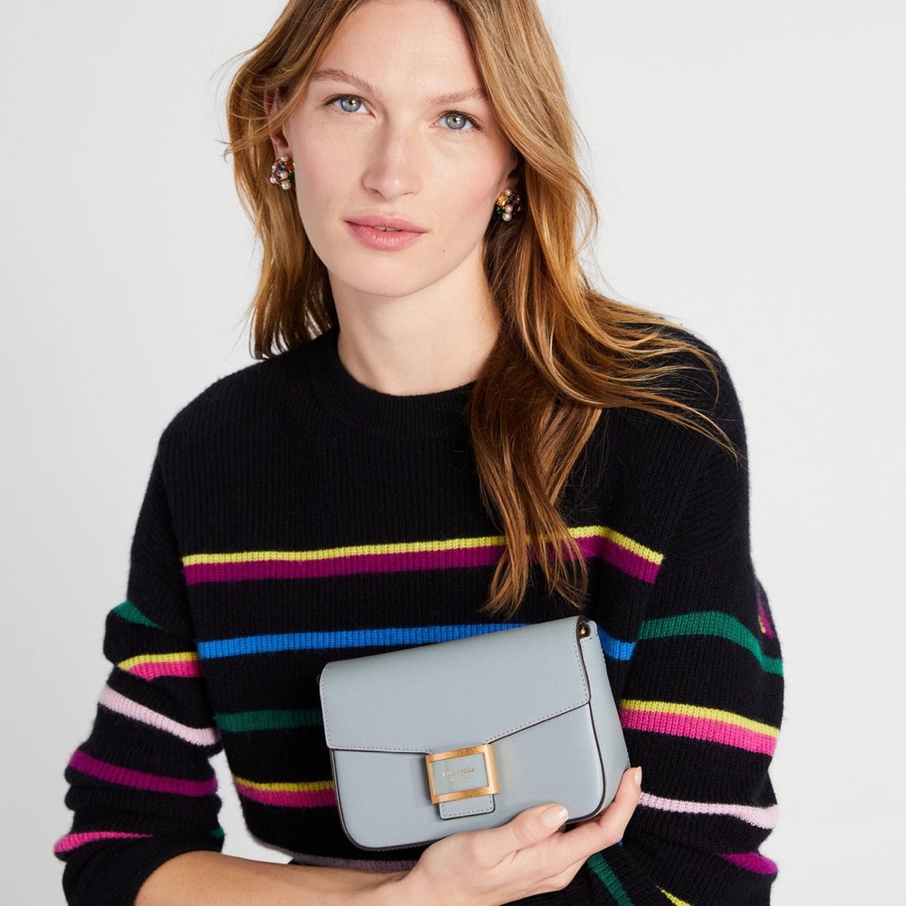 NWT Kate Spade Katy Textured Leather Flap Chain Crossbody in Ocean Beach $258